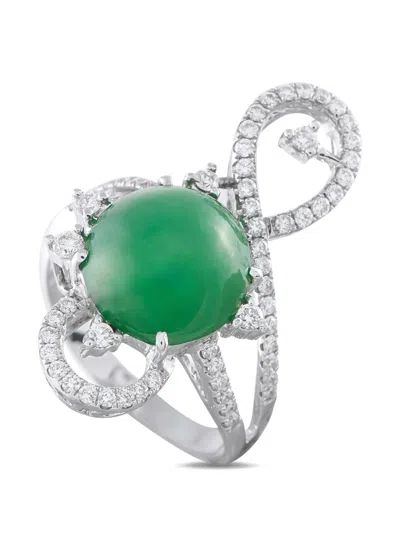 Pre-owned Lb Exclusive Diamond And Jade Curved-design Ring In Silver