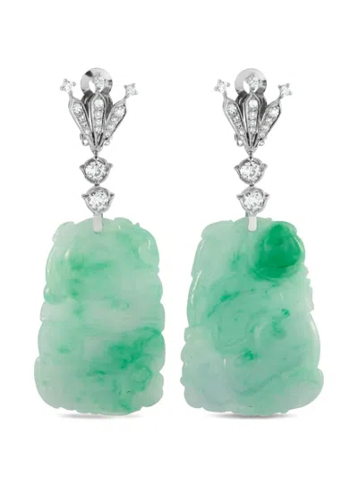 Pre-owned Lb Exclusive Diamond And Jade Earrings In Silver