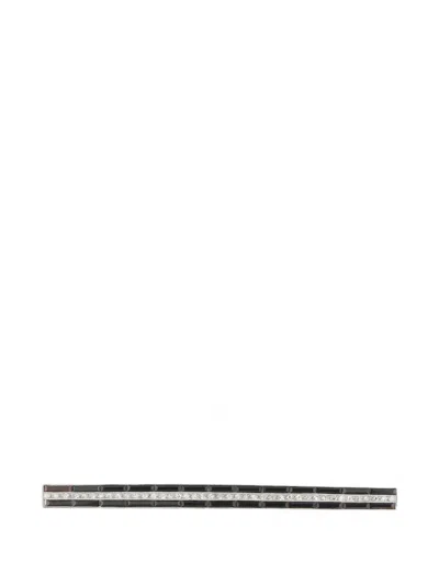 Pre-owned Lb Exclusive Diamond And Onyx Bar Brooch In Silver