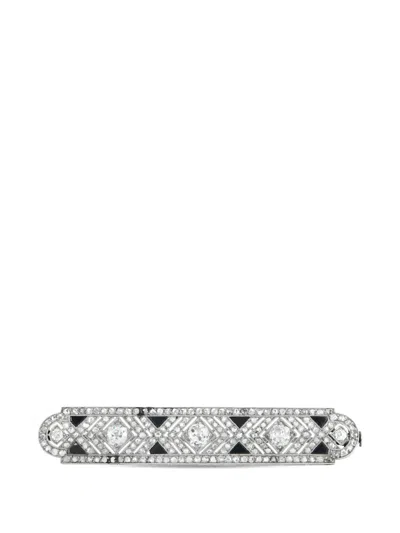 Pre-owned Lb Exclusive Diamond And Onyx Brooch In Silver