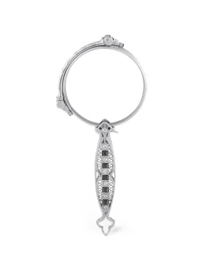 Pre-owned Lb Exclusive Diamond And Onyx Lorgnette In Silver