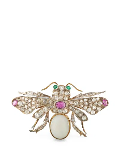 Pre-owned Lb Exclusive Diamond And Opal Bee Brooch In Gold