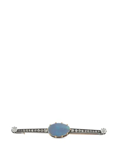 Pre-owned Lb Exclusive Diamond And Opal Brooch In Black