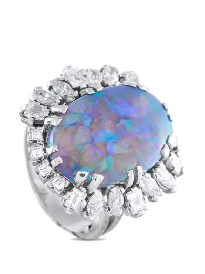 Pre-owned Lb Exclusive Diamond And Opal Cocktail Ring In Silver