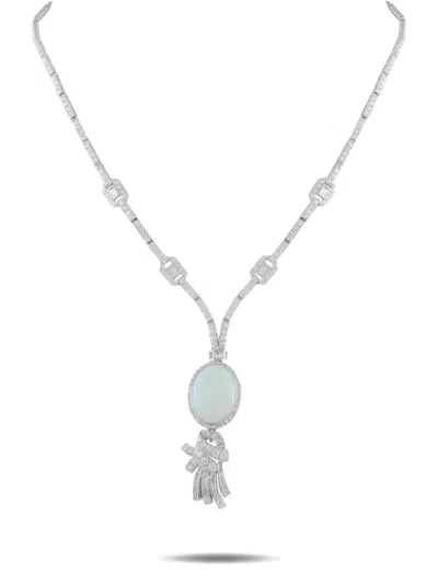 Pre-owned Lb Exclusive Diamond And Opal Necklace In Silver