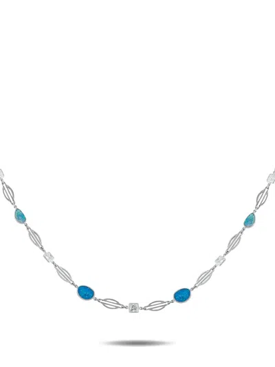 Pre-owned Lb Exclusive Diamond And Opal Necklace In Silver