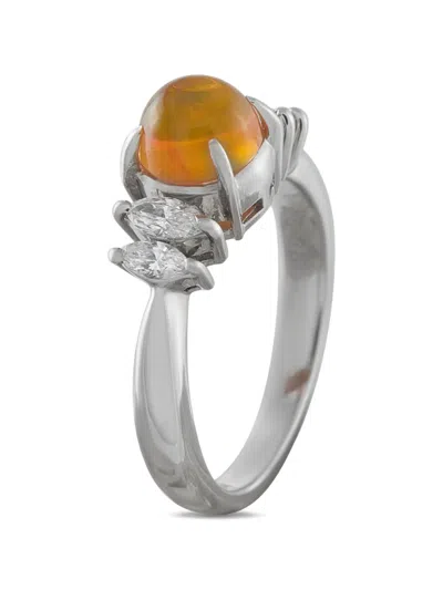 Pre-owned Lb Exclusive Diamond And Opal Ring In Silver