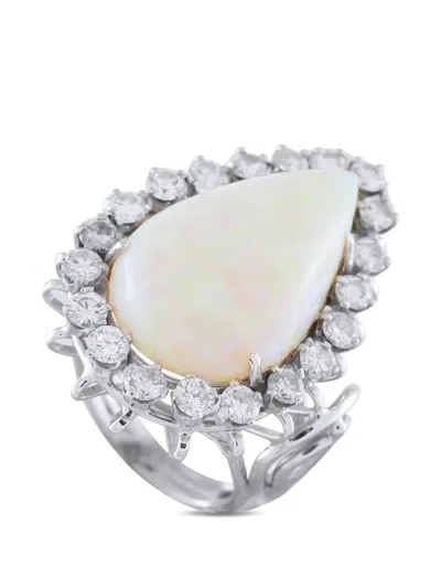 Pre-owned Lb Exclusive Diamond And Opal Ring In Silver
