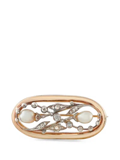 Pre-owned Lb Exclusive Diamond And Pearl Brooch In Gold