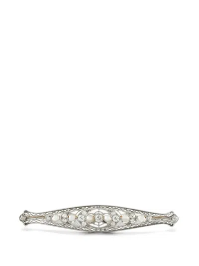 Pre-owned Lb Exclusive Diamond And Pearl Brooch In Silver