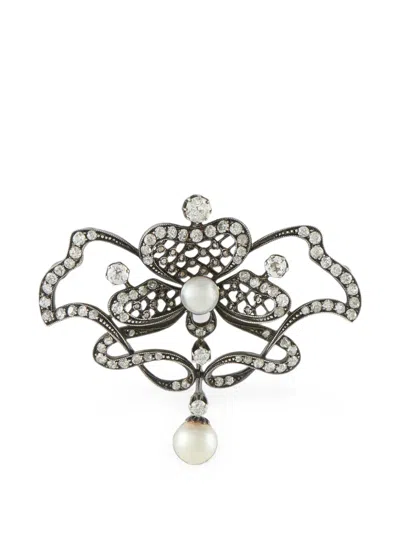 Pre-owned Lb Exclusive Diamond And Pearl Brooch In Silver