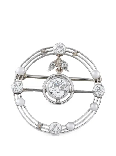 Pre-owned Lb Exclusive Diamond And Pearl Brooch In Silver