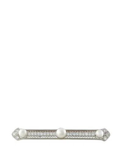 Pre-owned Lb Exclusive Diamond And Pearl Brooch In Silver