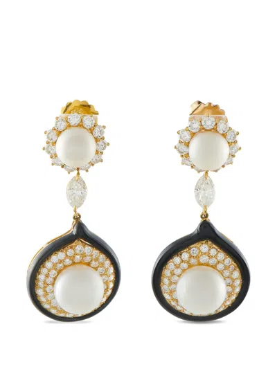Pre-owned Lb Exclusive Diamond And Pearl Earrings In Gold