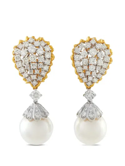 Pre-owned Lb Exclusive Diamond And Pearl Earrings In Gold
