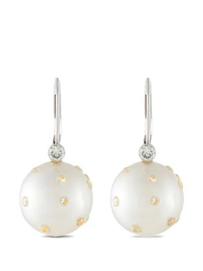 Pre-owned Lb Exclusive Diamond And Pearl Earrings In Silver