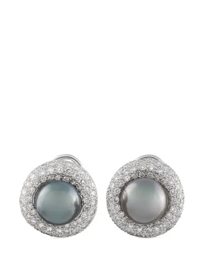 Pre-owned Lb Exclusive Diamond And Pearl Earrings In Silver