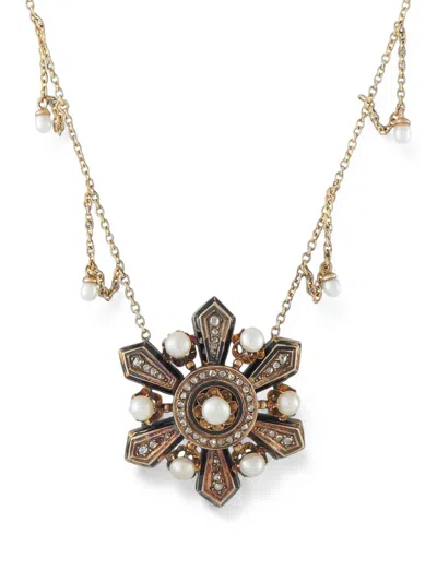 Pre-owned Lb Exclusive Diamond And Pearl Necklace In Gold