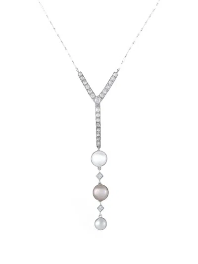 Pre-owned Lb Exclusive Diamond And Pearl Necklace In Silver
