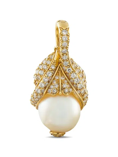 Pre-owned Lb Exclusive Diamond And Pearl Pendant In Gold