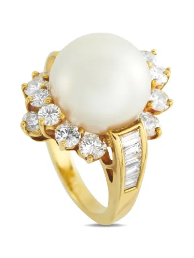 Pre-owned Lb Exclusive Diamond And Pearl Ring In Gold