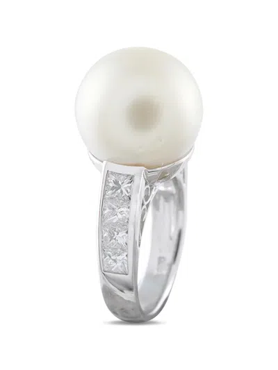 Pre-owned Lb Exclusive Diamond And Pearl Ring In Silver