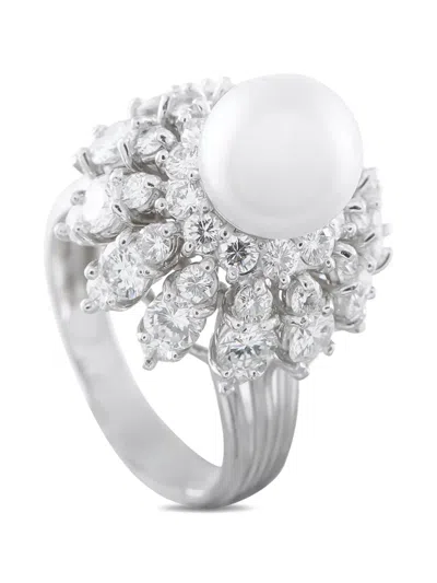 Pre-owned Lb Exclusive Diamond And Pearl Ring In Silver