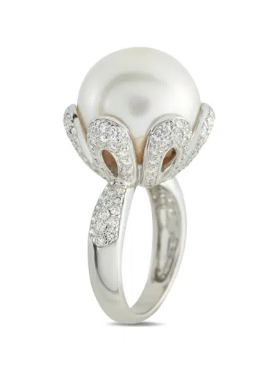 Pre-owned Lb Exclusive Diamond And Pearl Ring In Silver
