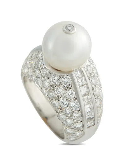 Pre-owned Lb Exclusive Diamond And Pearl Ring In Silver