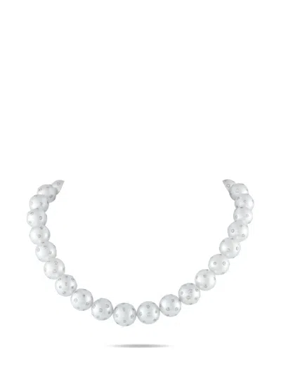 Pre-owned Lb Exclusive Diamond And Pearls Necklace In Silver