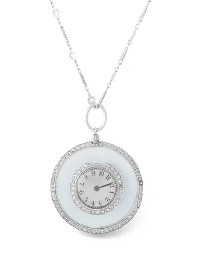 Pre-owned Lb Exclusive Diamond And Rock Crystal Pendant Necklace In Silver