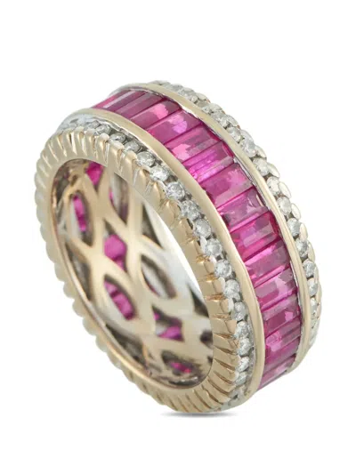 Pre-owned Lb Exclusive Diamond And Ruby Band Ring In Gold