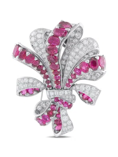 Pre-owned Lb Exclusive Diamond And Ruby Brooch In Silver