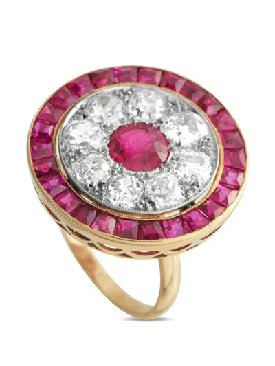 Pre-owned Lb Exclusive Diamond And Ruby Cocktail Ring In Gold