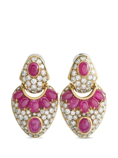 Pre-owned Lb Exclusive Diamond And Ruby Earrings In Gold
