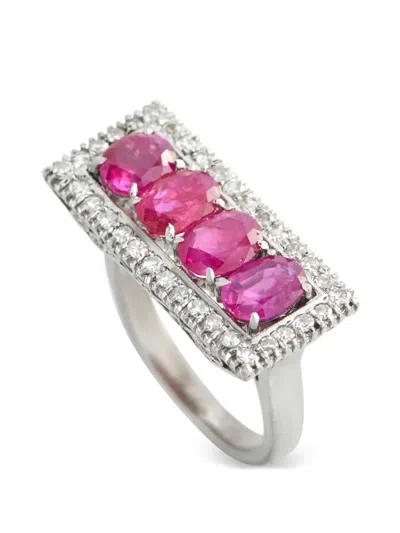 Pre-owned Lb Exclusive Diamond And Ruby Embellished Ring In Silver