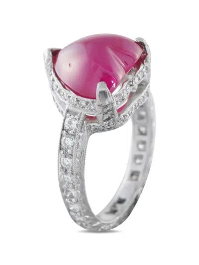 Pre-owned Lb Exclusive Diamond And Ruby Heart Ring In Silver