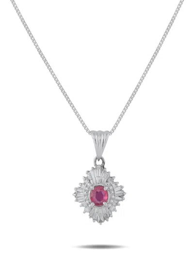 Pre-owned Lb Exclusive Diamond And Ruby Pendant Necklace In Silver