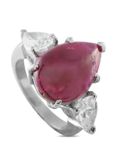 Pre-owned Lb Exclusive Diamond And Ruby Ring In Silver
