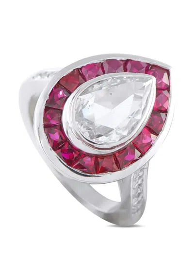 Pre-owned Lb Exclusive Diamond And Ruby Ring In Silver