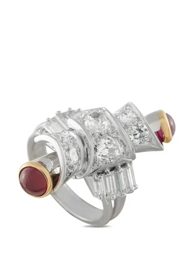Pre-owned Lb Exclusive Diamond And Ruby Ring In Silver