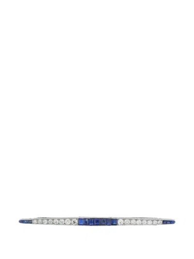 Pre-owned Lb Exclusive Diamond And Sapphire Brooch In 银色
