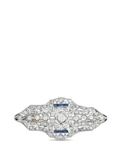 Pre-owned Lb Exclusive Diamond And Sapphire Brooch In Silver
