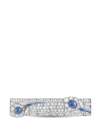 Pre-owned Lb Exclusive Diamond And Sapphire Brooch In Silver