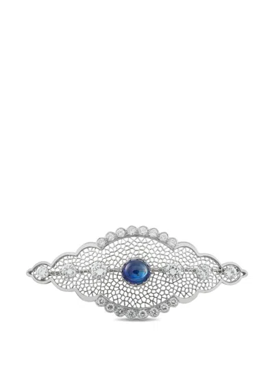 Pre-owned Lb Exclusive Diamond And Sapphire Brooch In Silver