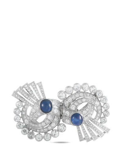 Pre-owned Lb Exclusive Diamond And Sapphire Brooch In Silver