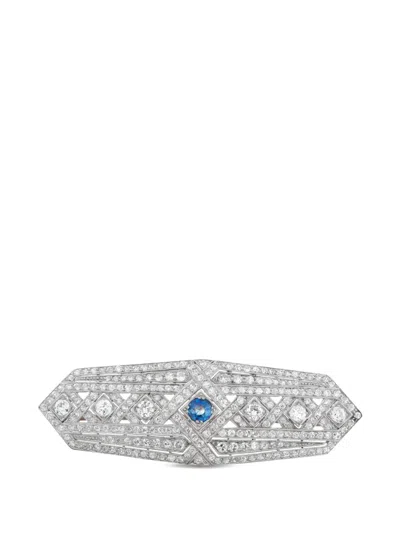Pre-owned Lb Exclusive Diamond And Sapphire Brooch In Silver