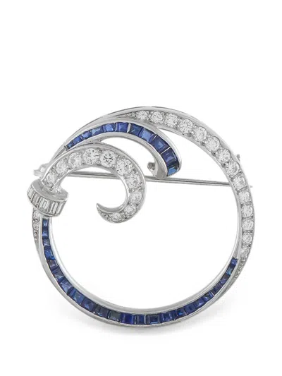 Pre-owned Lb Exclusive Diamond And Sapphire Brooch In Silver