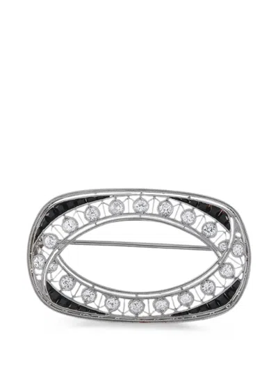 Pre-owned Lb Exclusive Diamond And Sapphire Brooch In Silver