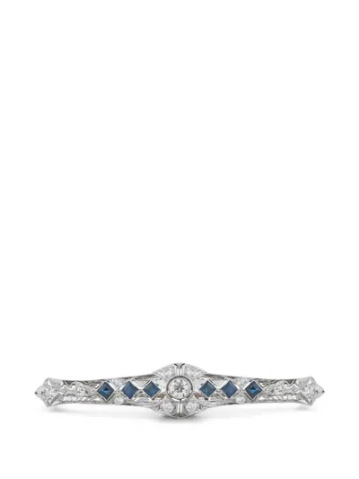 Pre-owned Lb Exclusive Diamond And Sapphire Brooch In Silver